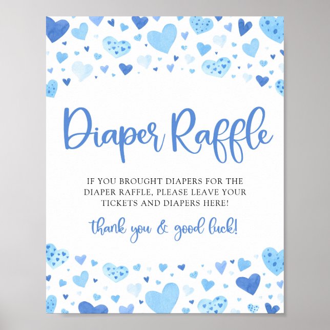 Blue Valentine Baby Shower Diaper Raffle Sign (Front)