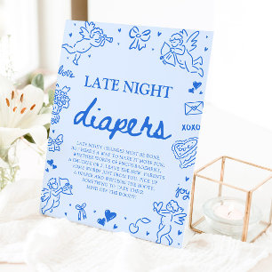 Blue Valentine Baby Shower Late Night Diapers Pedestal Sign