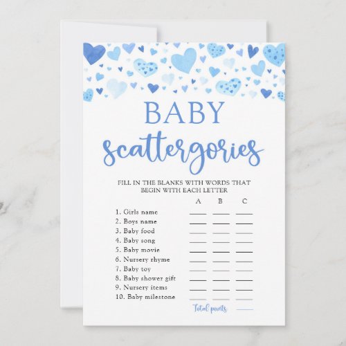 Blue Valentine Baby Shower Scattegories Game Invitation