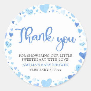 Blue Valentine Boy Little Sweetheart Baby Shower Classic Round Sticker