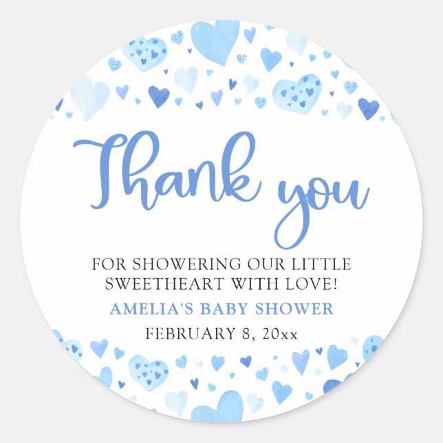 Blue Valentine Boy Little Sweetheart Baby Shower Classic Round Sticker (Front)