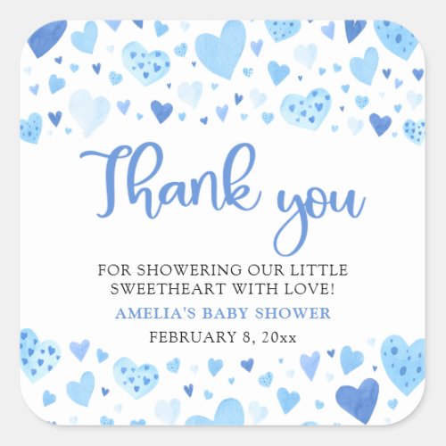 Blue Valentine Boy Little Sweetheart Baby Shower Square Sticker