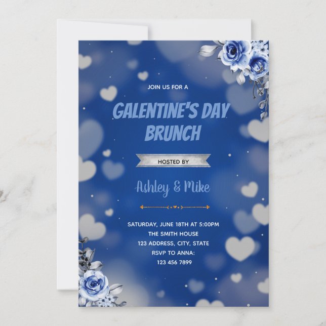Blue valentine brunch theme invitation (Front)