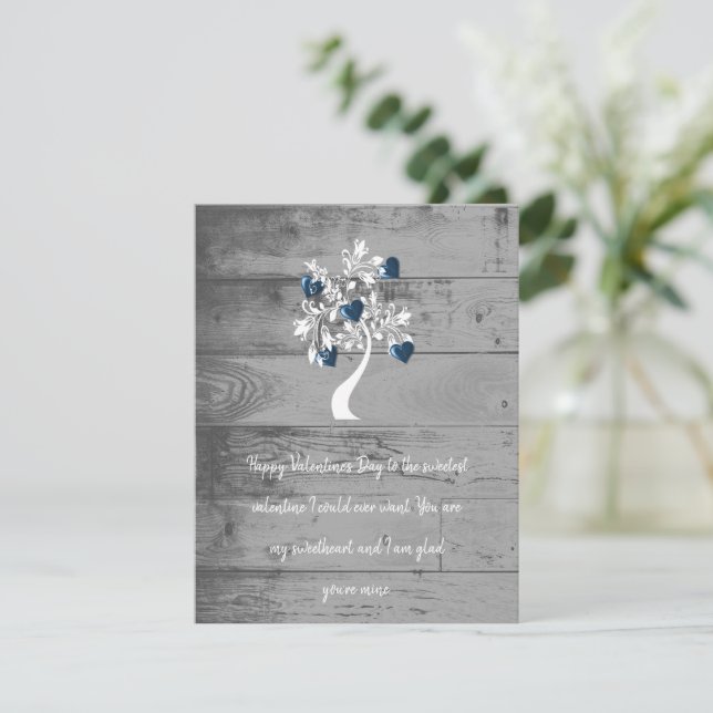 Blue Valentine Hearts Tree Flat Note Card (Standing Front)