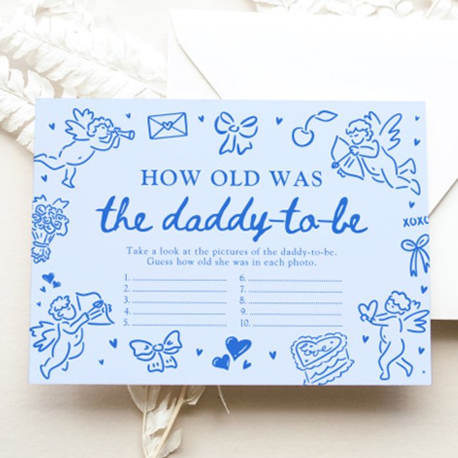 Blue Valentine How Old Was Daddy Baby Shower Game Enclosure Card (Blue Valentine How Old Was Daddy Baby Shower Game)