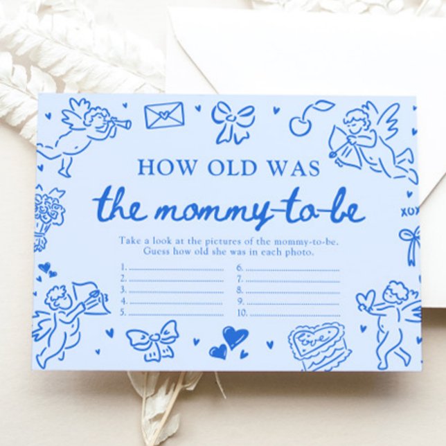 Blue Valentine How Old Was Mommy Baby Shower Game Enclosure Card (Blue Valentine How Old Was Mommy Baby Shower Game)