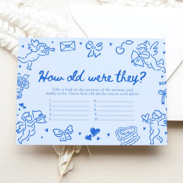 Blue Valentine How Old Were They Baby Shower Game Enclosure Card (Blue Valentine How Old Were They Baby Shower Game)
