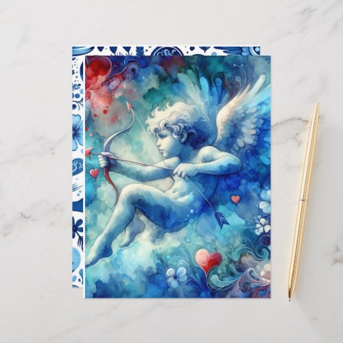 Blue Valentine Watercolor Scrapbook Paper