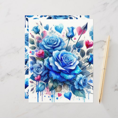 Blue Valentine Watercolor Scrapbook Paper