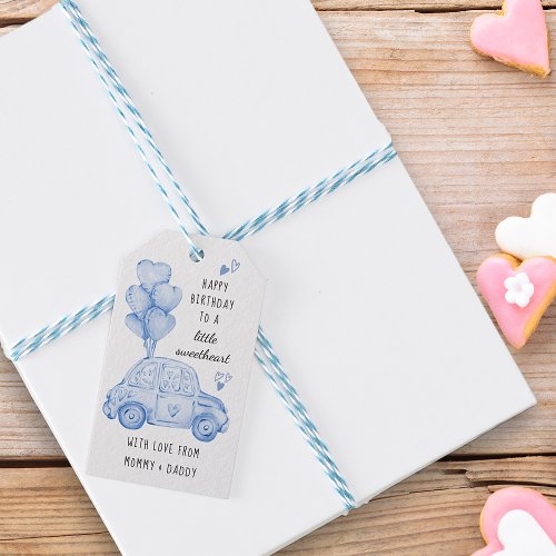 Blue Valentines Theme Heart Balloons and Car Gift Tags