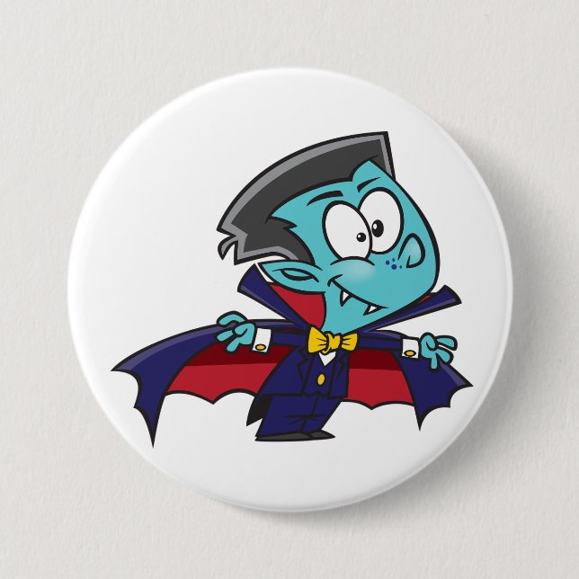 Blue Vampire Boy with Cape Cute Dracula Button (Front)