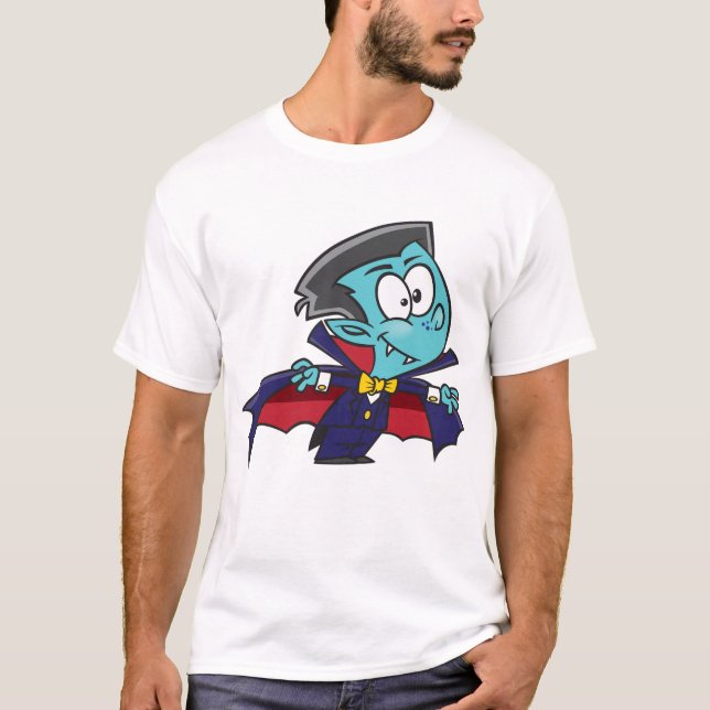 Blue Vampire Boy with Cape Cute Dracula T-Shirt (Front)