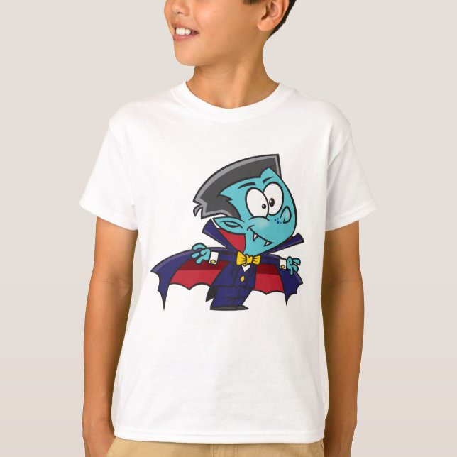 Blue Vampire Boy with Cape Cute Dracula T-Shirt (Front)