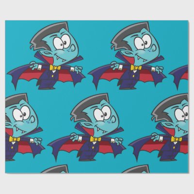 Blue Vampire Boy with Cape Cute Dracula Wrapping Paper