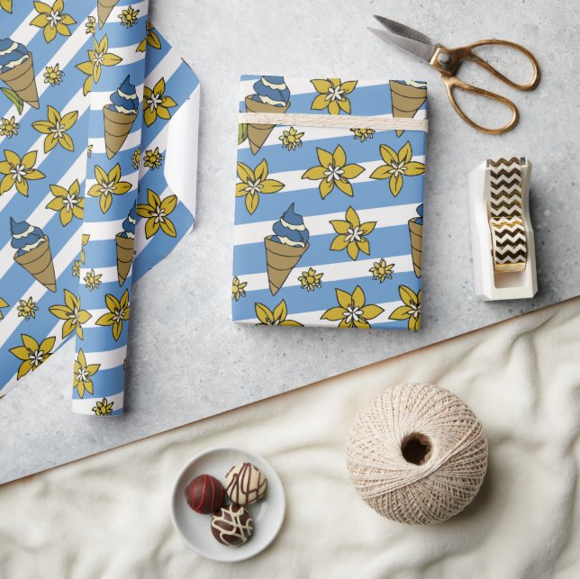 Blue Vanilla Ice Cream Wrapping Paper (Crafts)