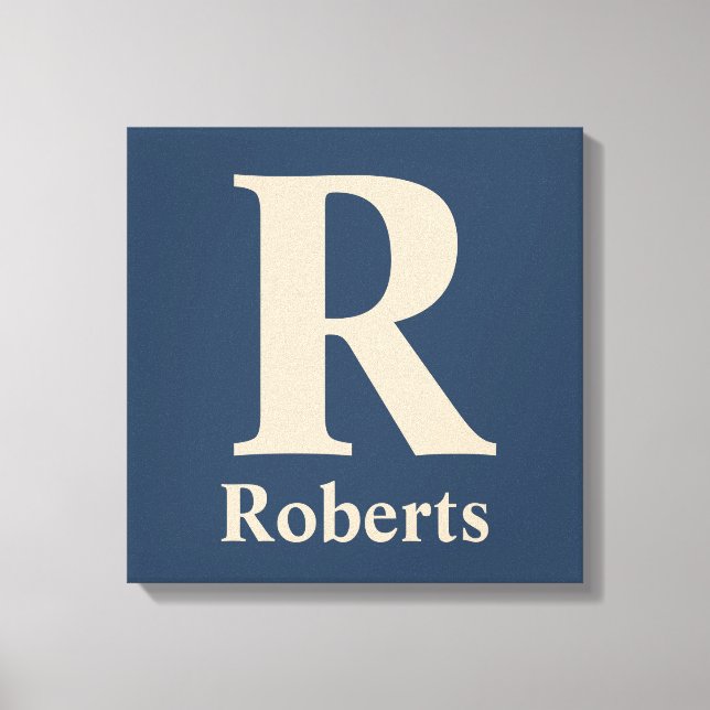 Blue/Vanilla Modern Minimal Monogram Canvas Print (Front)