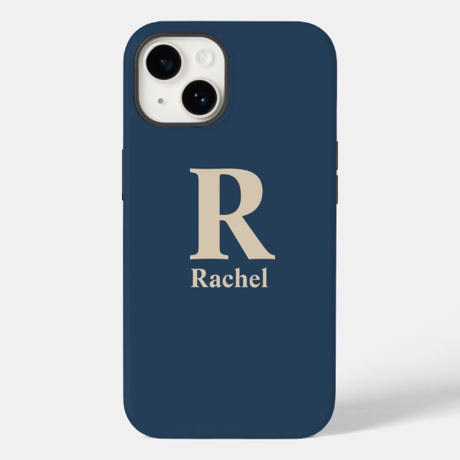 Blue/Vanilla Modern Minimal Monogram Case-Mate iPhone Case (Back)
