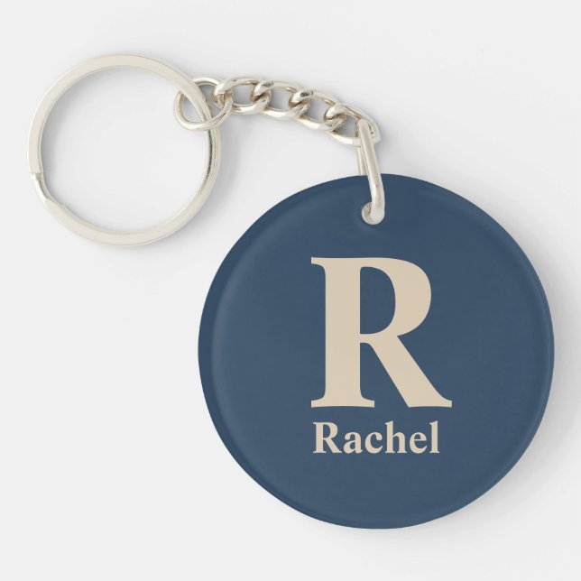 Blue/Vanilla Modern Minimal Monogram Keychain (Front)