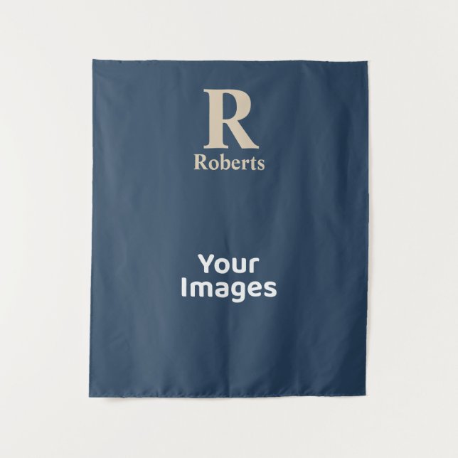 Blue/Vanilla Modern Minimal Monogram Tapestry (Front)