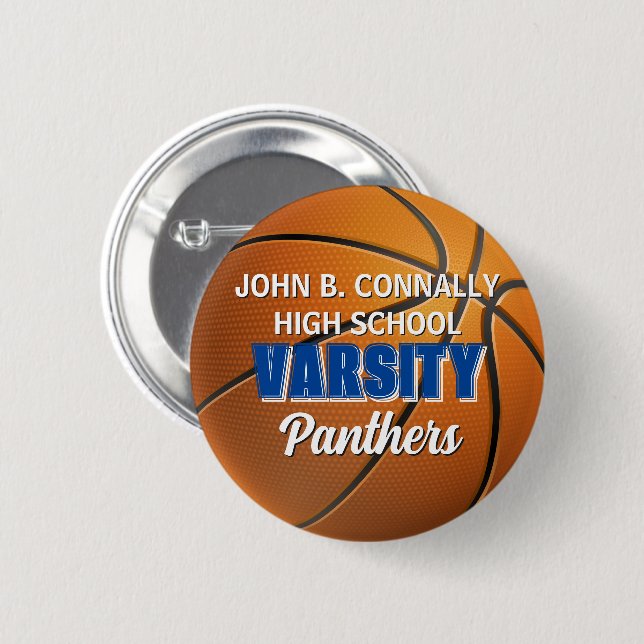 Blue Varsity Basketball Custom High School Button (Front & Back)