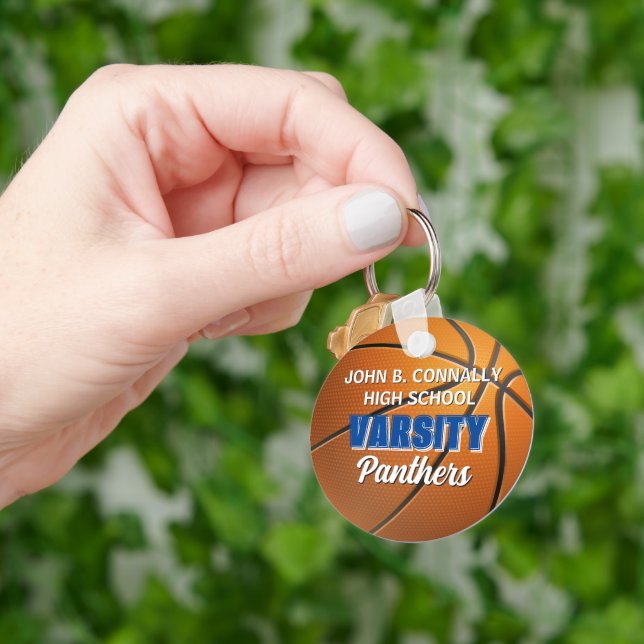 Blue Varsity Basketball Custom High School Keychain (Hand)