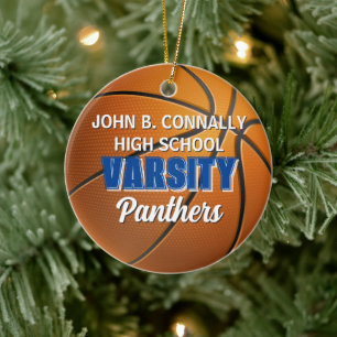 Blue Varsity Basketball Team Customized Christmas Ceramic Ornament