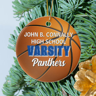 Blue Varsity Basketball Team Customized Christmas Ceramic Ornament
