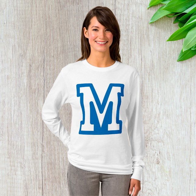 Blue Varsity Letter M Monogram T-Shirt (Creator Uploaded)