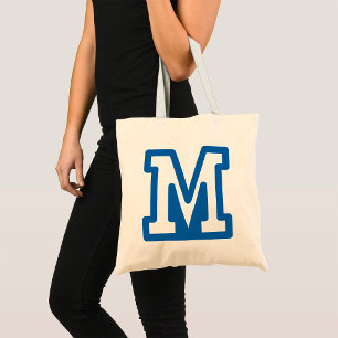 Blue Varsity Letter M Monogram Tote Bag