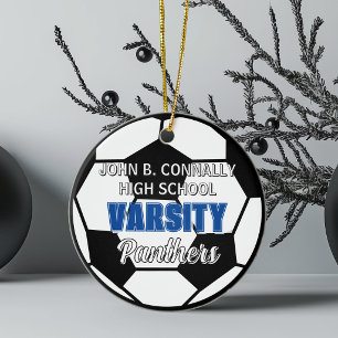 Blue Varsity Soccer Custom High School Christmas Ceramic Ornament