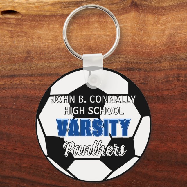 Blue Varsity Soccer Custom High School Keychain (Front)