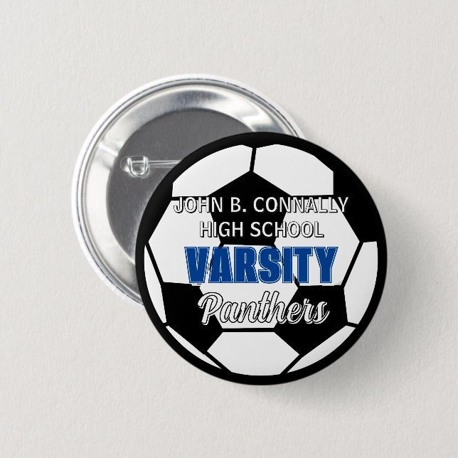 Blue Varsity Soccer Custom High School Spirit Button (Front & Back)