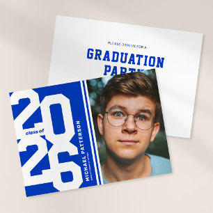 Blue Varsity Sport Photo Graduation Party Invitation
