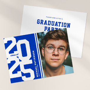Blue Varsity Sport Photo Graduation Party Invitation