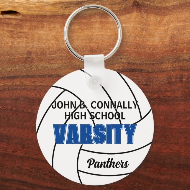 Blue Varsity Volleyball Custom High School Team Keychain (Front)