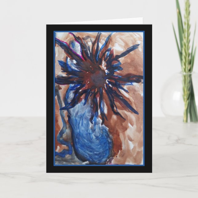 Blue Vase Flower of Sun-Original Art Greeting Card (Front)