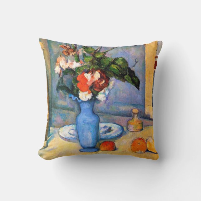 Blue Vase Flowers, Paul Cezanne Throw Pillow (Front)