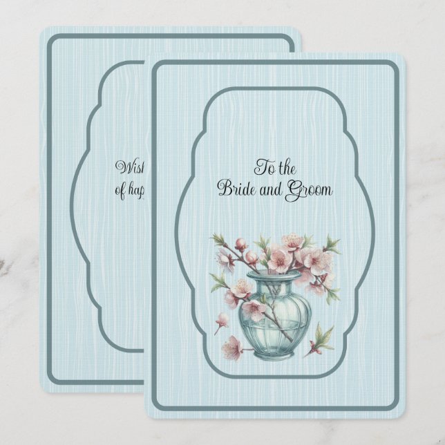 Blue Vase of Pink Apple Blossoms Note Card (Front/Back)