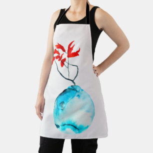 Blue vase watercolor ikebana apron