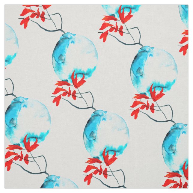Blue vase watercolor ikebana fabric (Swatch)