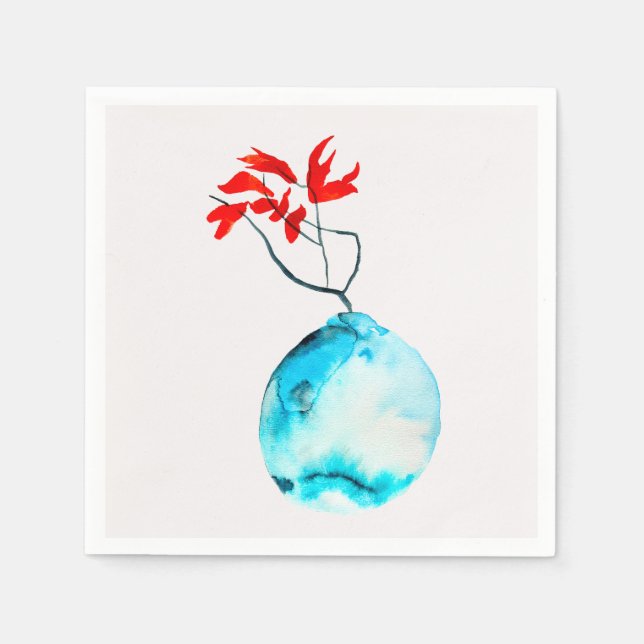 Blue vase watercolor ikebana napkins (Front)