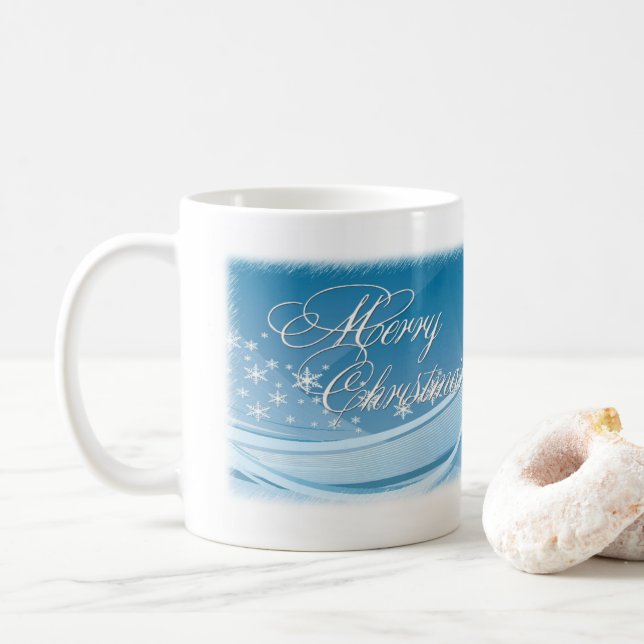 Blue Vector Snowflake Christmas Mug (With Donut)