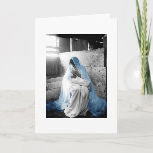 Blue Veil Mother Mary  Child Holiday Card