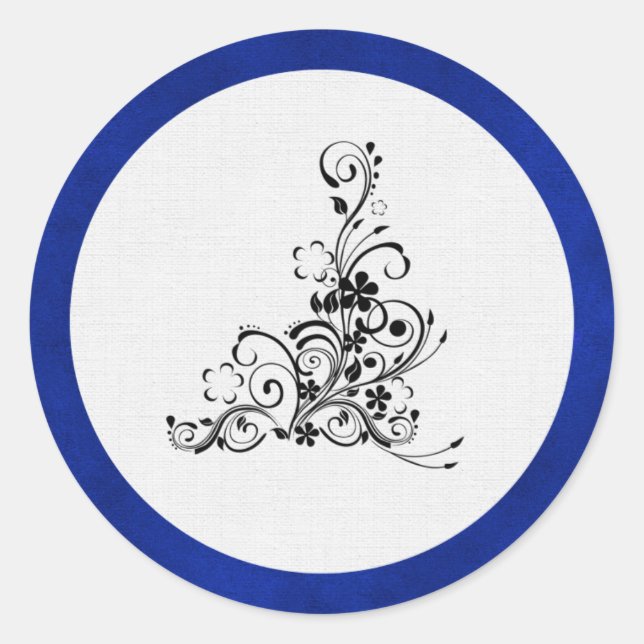 Blue Velvet, Black Flourish Wedding Classic Round Sticker (Front)