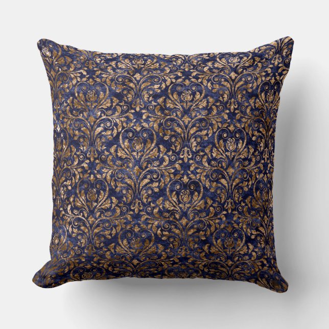 Blue/Velvet Damask Velvet Reversible Pillow (Front)