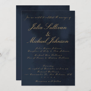 Blue Velvet Look Calligraphy Wedding Invitation
