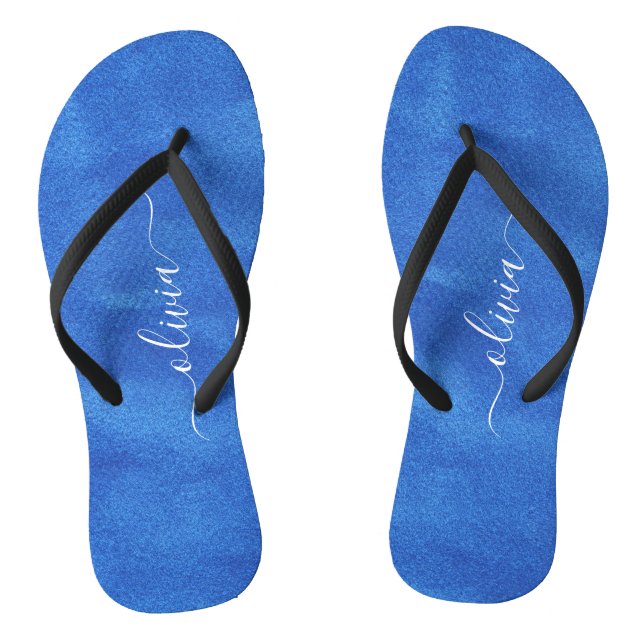 Blue Velvet Monogram Flip Flops (Footbed)