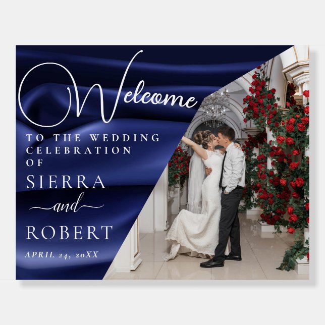 Blue Velvet Simple Wedding Welcome Sign (Front)
