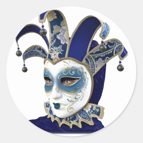 Blue Venetian Carnivale Mask in Profile Classic Round Sticker