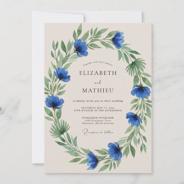 Blue Verdant Flourish Wedding Invitation (Front)